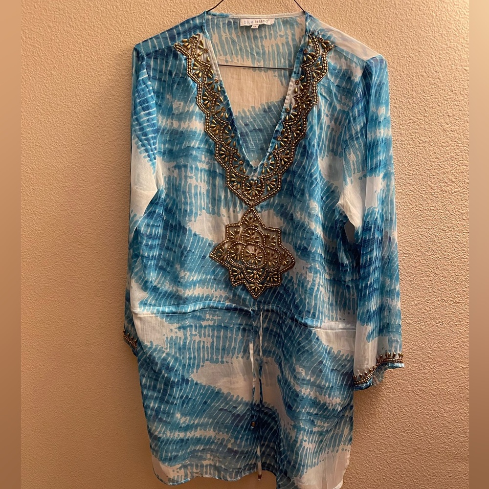 Gorgeous Coverup/ Tops /Dress with Golden Beads Design in front & along neckline - Picture 2 of 4